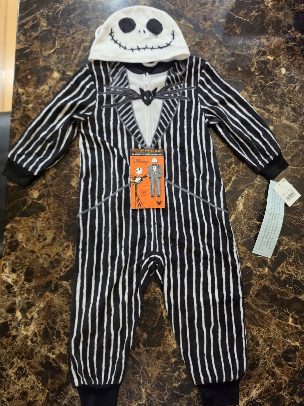 🎃 NWT Disney Black & White Jack Skellington Striped Hooded One-Piece(Size: 2T)
